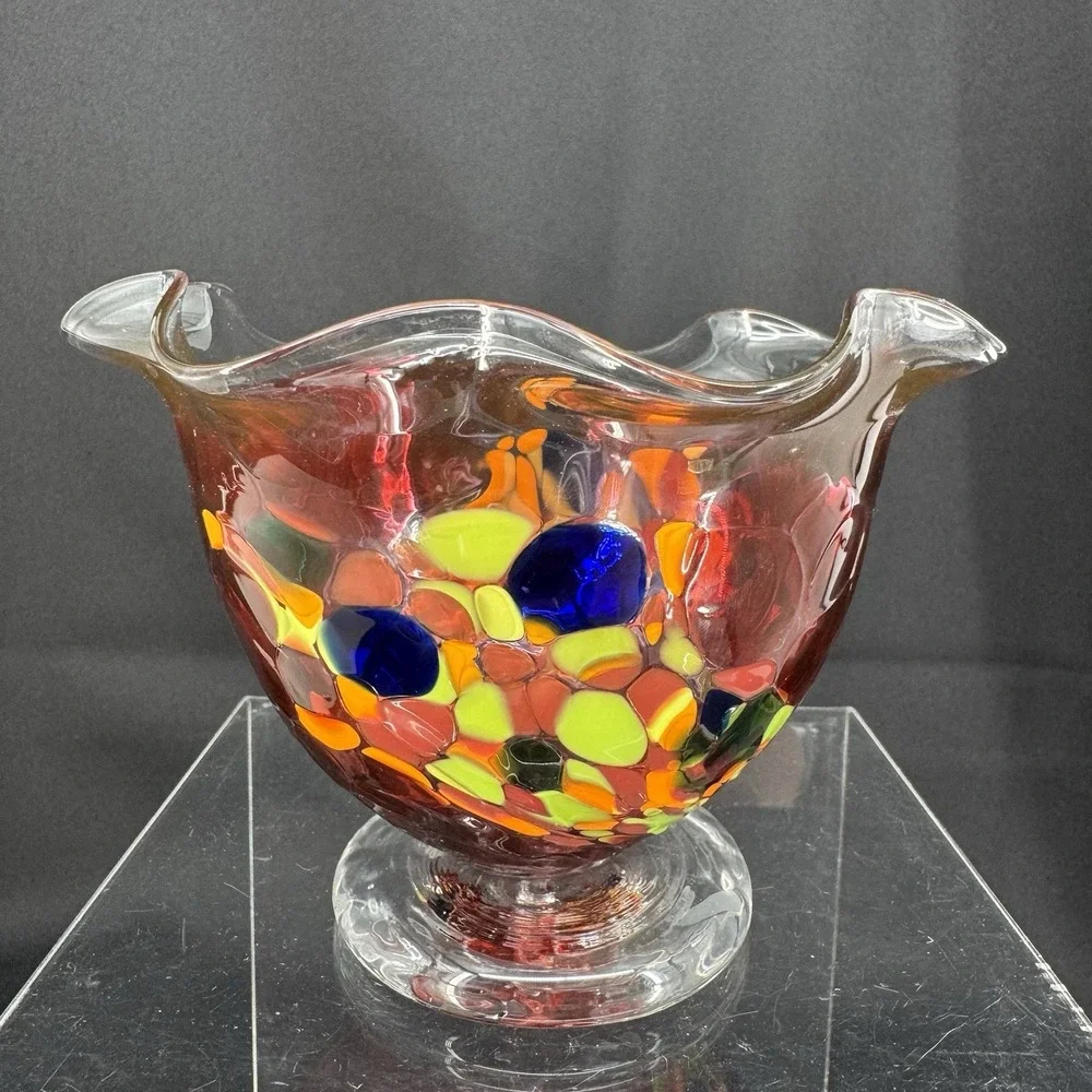 Mouth Blown Confetti Glass Handmade Whimsical Candy Bowl 4